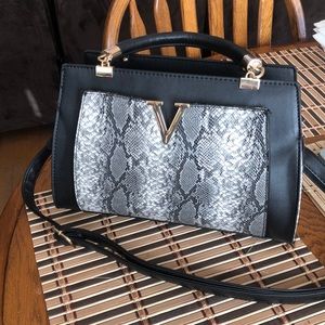 Crossi black faux snake and cheetah satchel